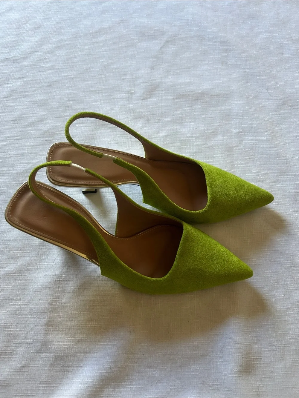 Green Suede Slingback Pointed-Toe Heels